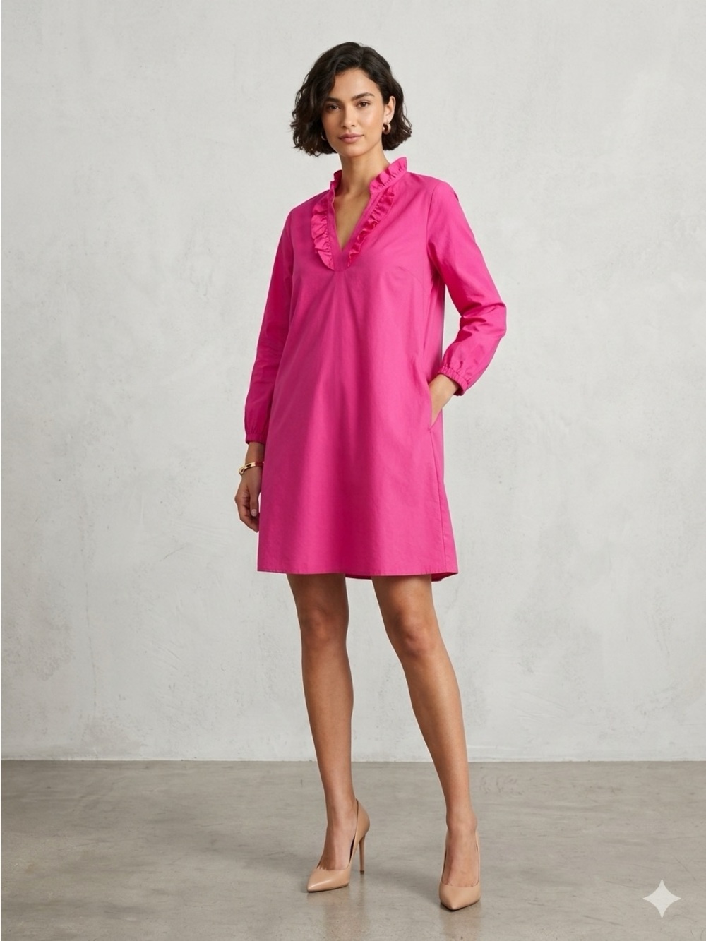 Taylor Tillman Hot Pink Ruffle V-Neck Mini Dress
